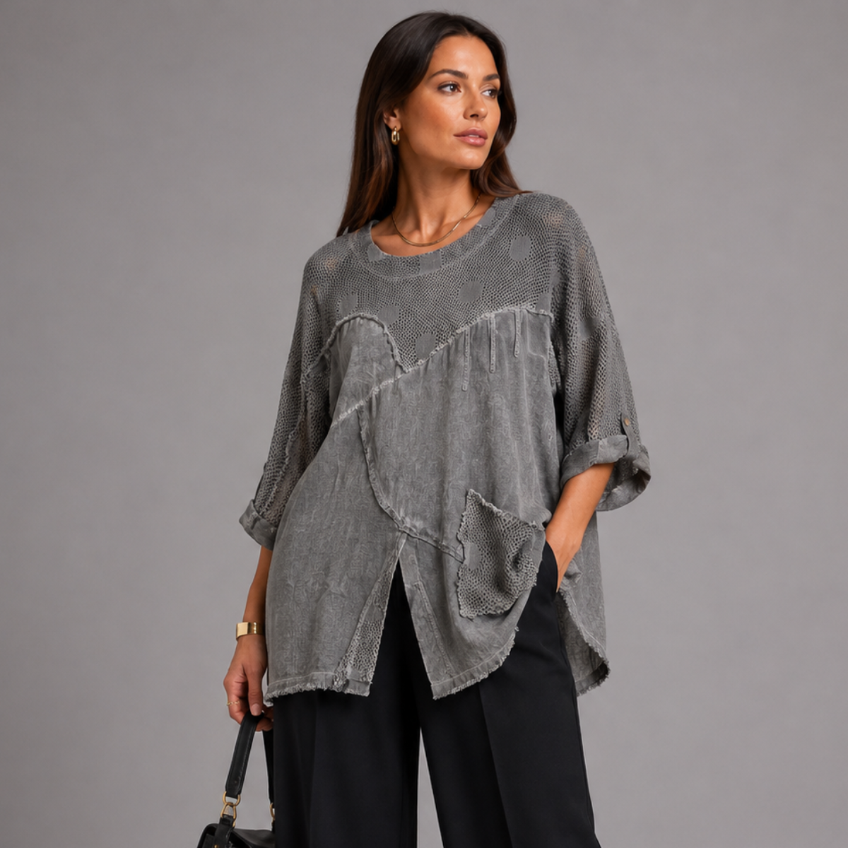 Cotton / Linen Loose Fitting Top With V Hem