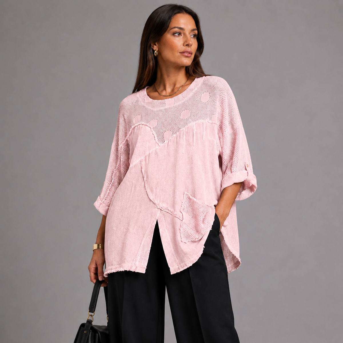 Cotton / Linen Loose Fitting Top With V Hem