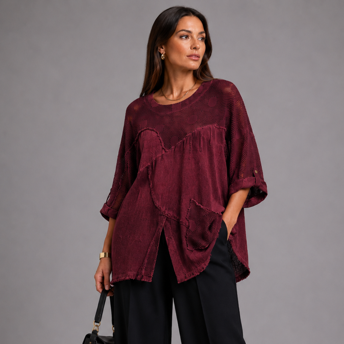 Cotton / Linen Loose Fitting Top With V Hem