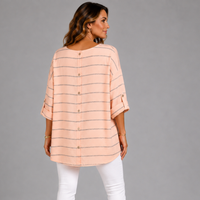 Cotton / Linen Mix Button Fastening Striped Top / Jacket