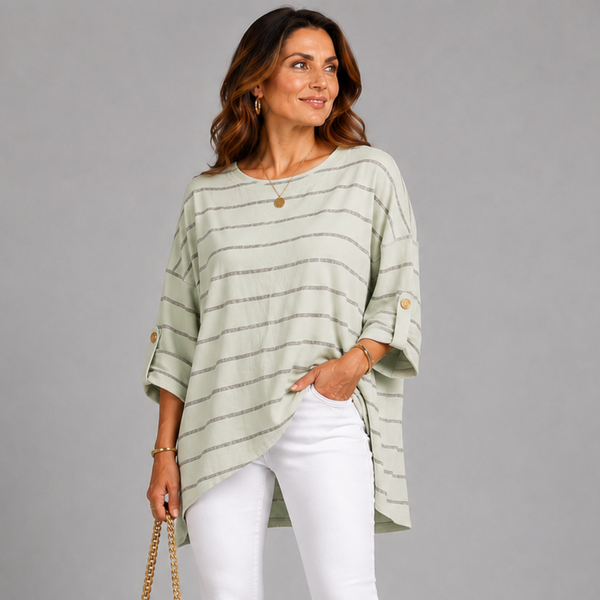 Cotton / Linen Mix Button Fastening Striped Top / Jacket
