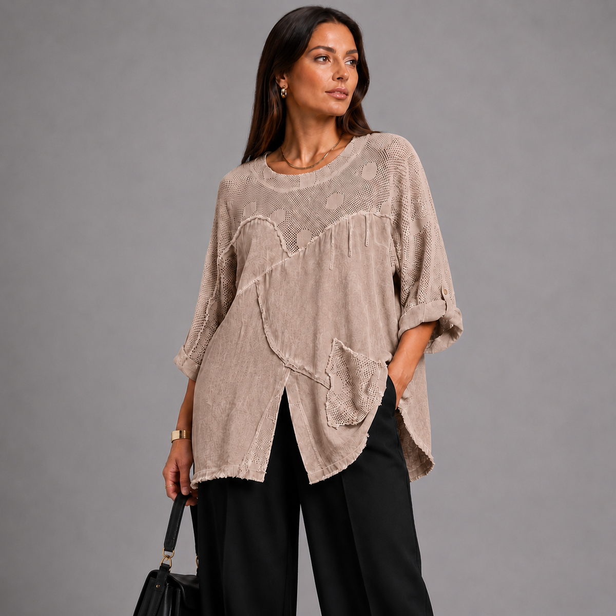 Cotton / Linen Loose Fitting Top With V Hem