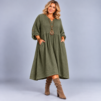 Cotton Loose Fitting Midi Dress with Pockets