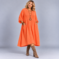 Cotton Loose Fitting Midi Dress with Pockets