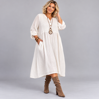Cotton Loose Fitting Midi Dress with Pockets