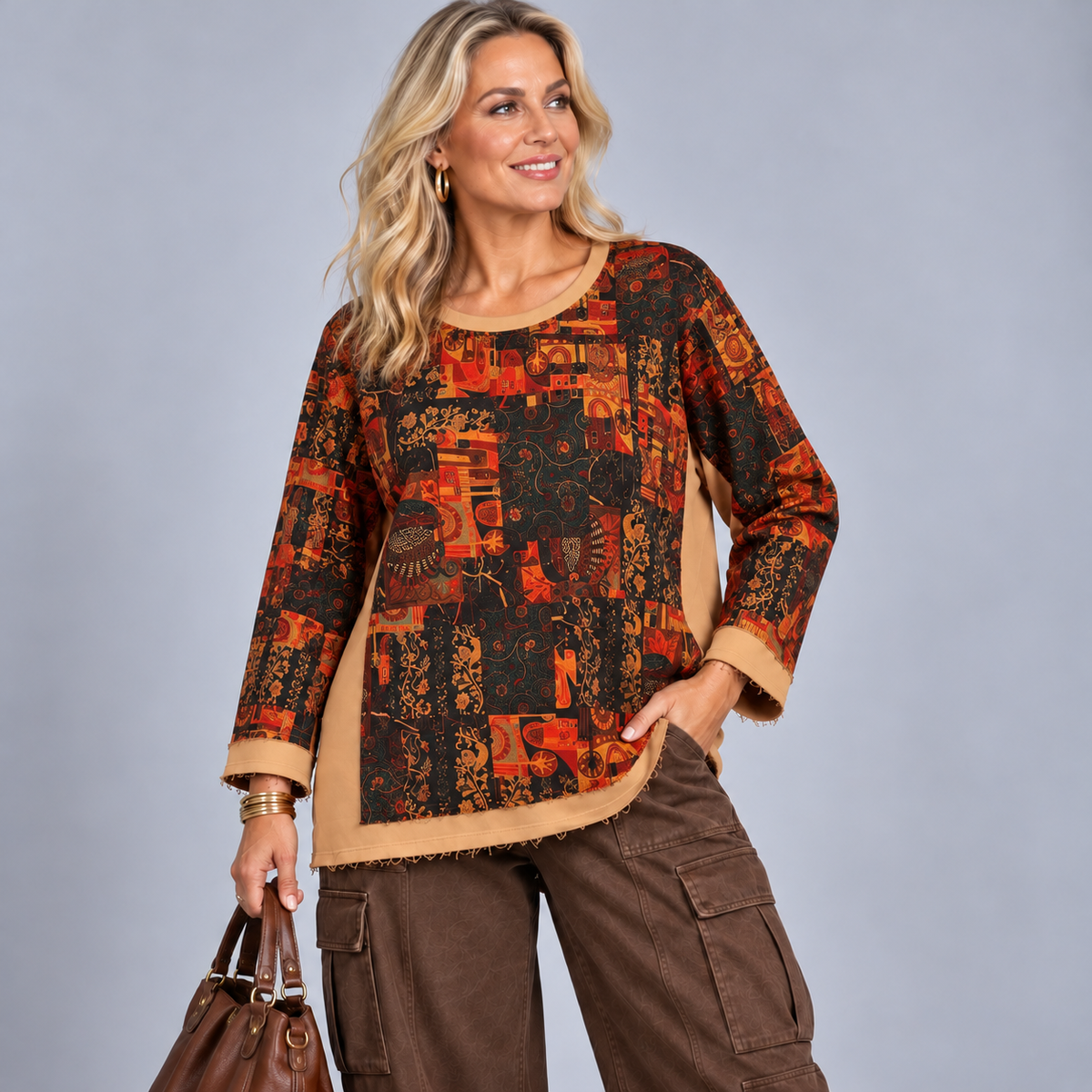 Rust Abstract Long Sleeve Sweatshirt / Top