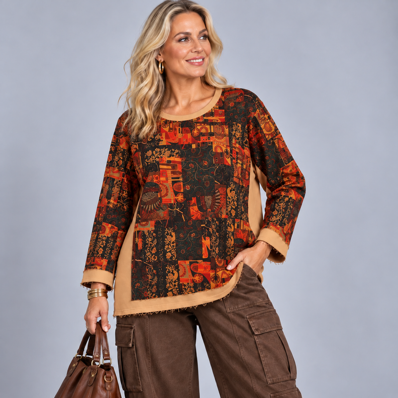 Rust Abstract Long Sleeve Sweatshirt / Top