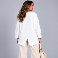 Long Sleeve Heavy Cotton Asymmetric Hem Top