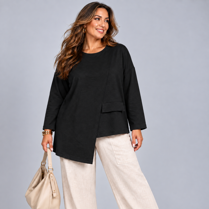 Long Sleeve Heavy Cotton Asymmetric Hem Top