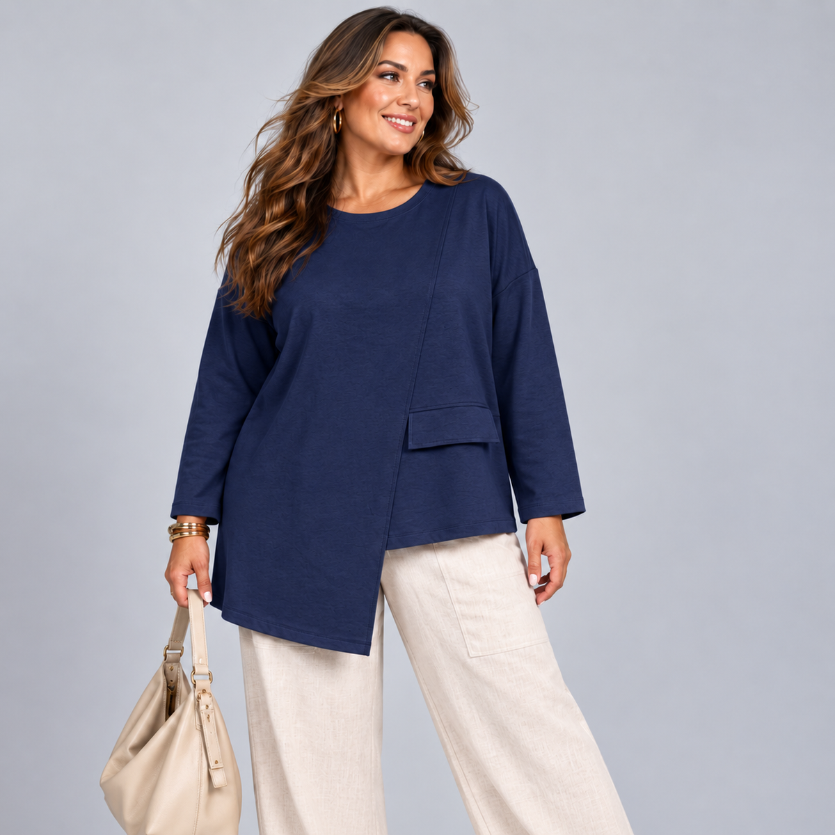 Long Sleeve Heavy Cotton Asymmetric Hem Top