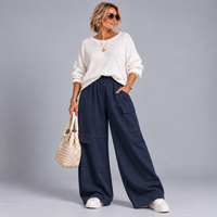 Heavy Cotton Baggy Fit Trousers with Mock Pocket Detail