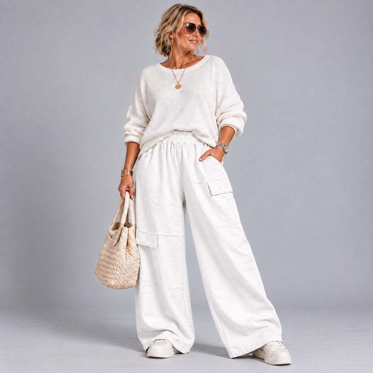 Heavy Cotton Baggy Fit Trousers with Mock Pocket Detail