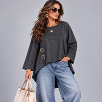 Fine Cord Cotton Long Sleeve Dipped Hem Top