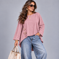 Fine Cord Cotton Long Sleeve Dipped Hem Top