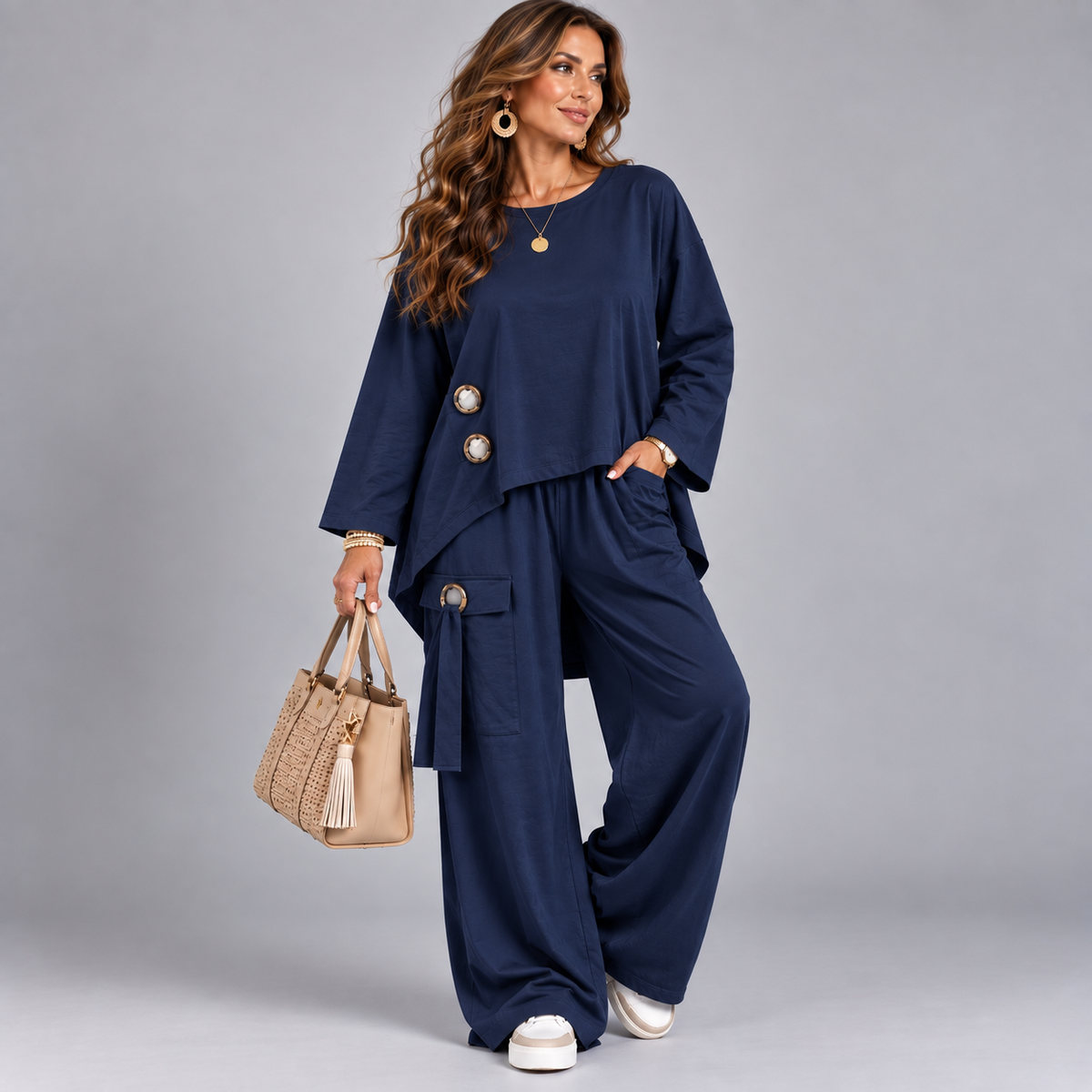 2 Piece Fine Cord Cotton Trouser Set / Outfit With Pockets