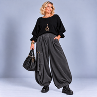 Heavy Fine Cord Baggy Fit Trousers with Button Tassel Pocket Detail