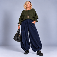 Heavy Fine Cord Baggy Fit Trousers with Button Tassel Pocket Detail