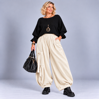 Heavy Fine Cord Baggy Fit Trousers with Button Tassel Pocket Detail