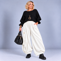 Heavy Fine Cord Baggy Fit Trousers with Button Tassel Pocket Detail