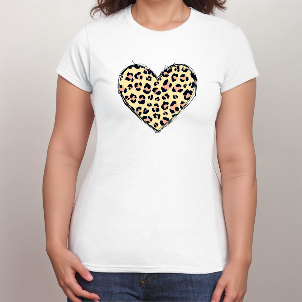 LEOPARD HEART WHITE T-SHIRTYELLOW / UK 14