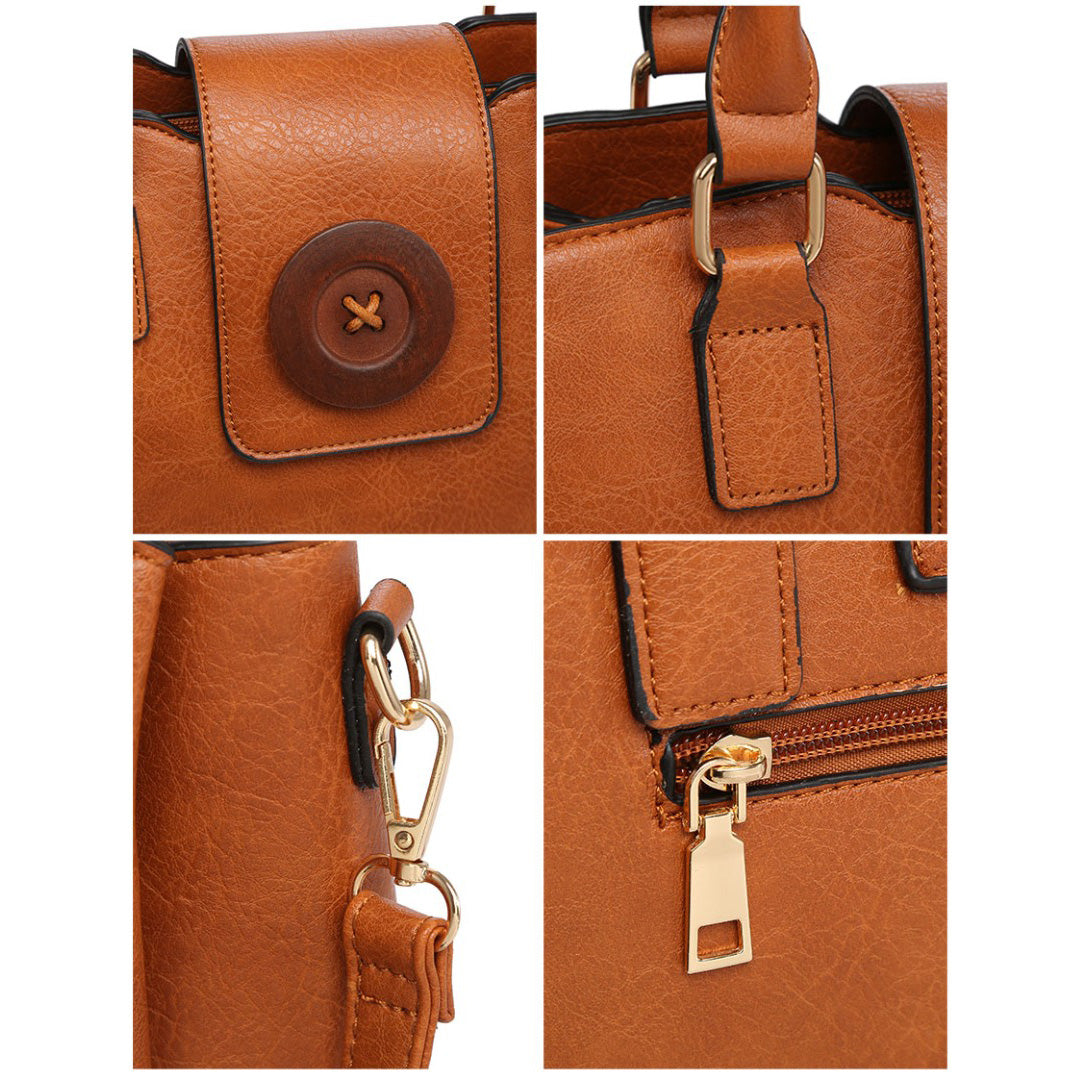 LARGE HANDBAG WITH SHOULDER STRAPS + BUTTON DETAIL