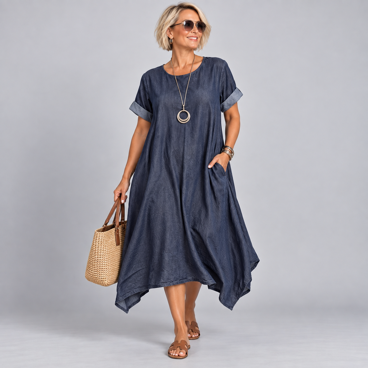 Lightweight Denim Loose Fitting Dress with pockets
