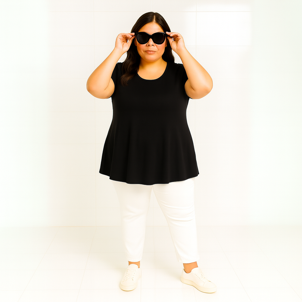 Short Sleeve Godet Panel Swing Top