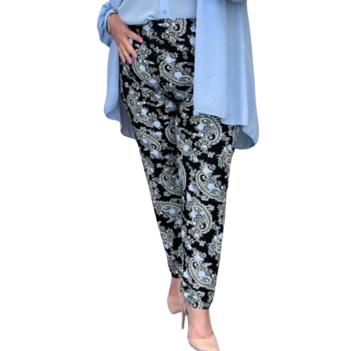 ROCKTHOSECURVES BLACK BLUE PAISLEY STRETCHY LEGGINGS