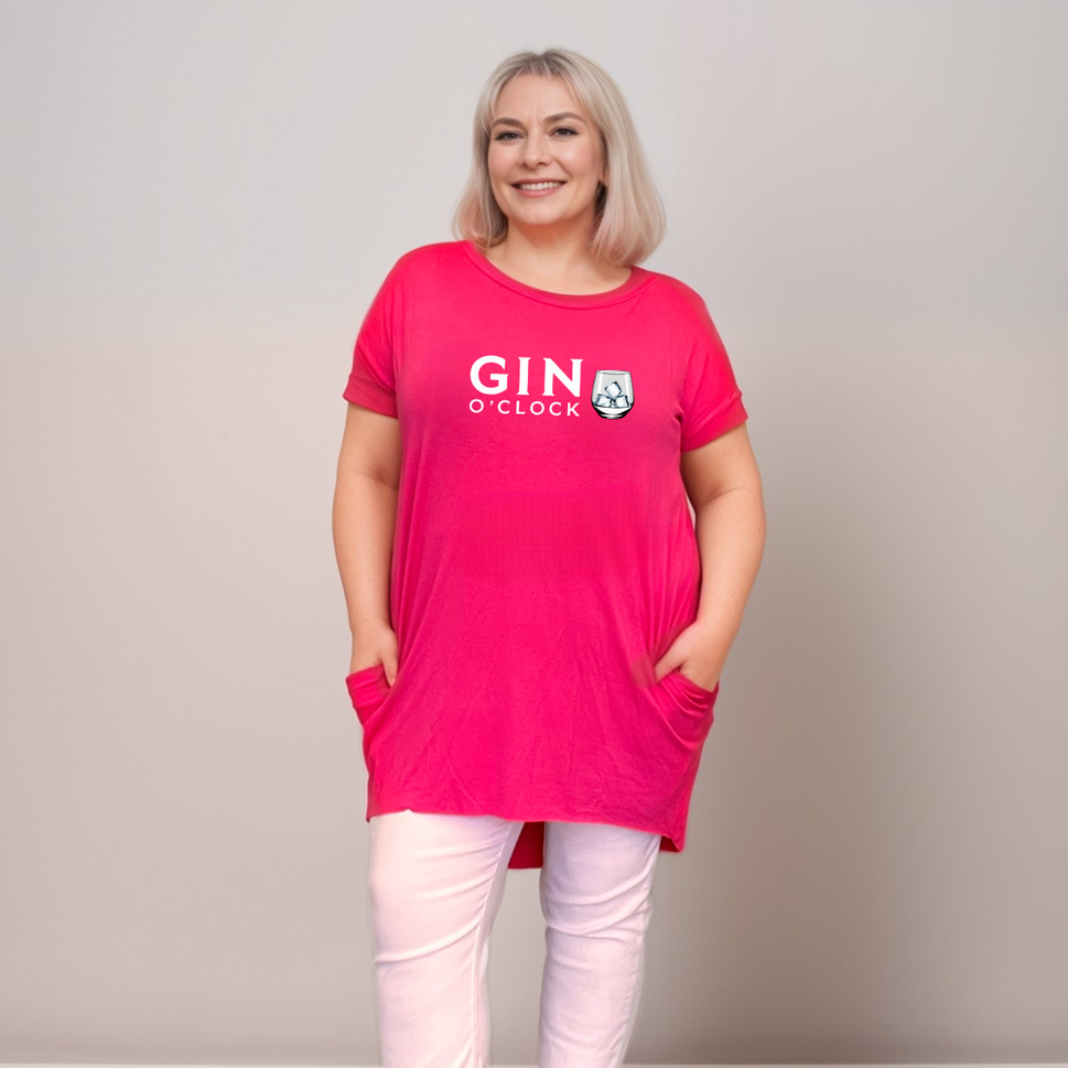 GIN O'CLOCK LONG POCKET T-SHIRTFUCHSIA / UK 12-14