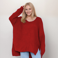 V NECK RIBBED JUMPER WITH LONG DIPPED HEM