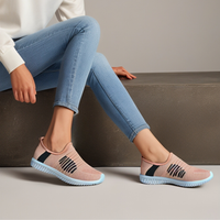 Pink Grey Fabric Lightweight Slip‑On Trainers