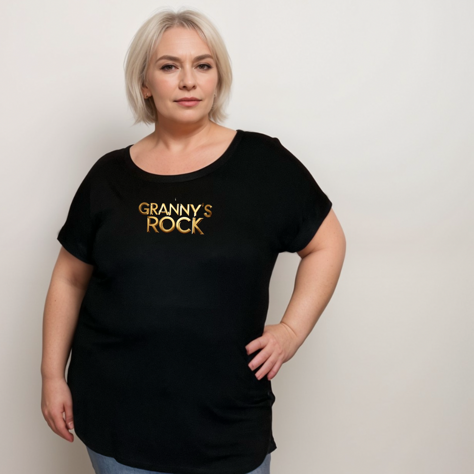 NANA'S ROCK BLACK DIPPED HEM T-SHIRTGRANNY BLACK / UK 14