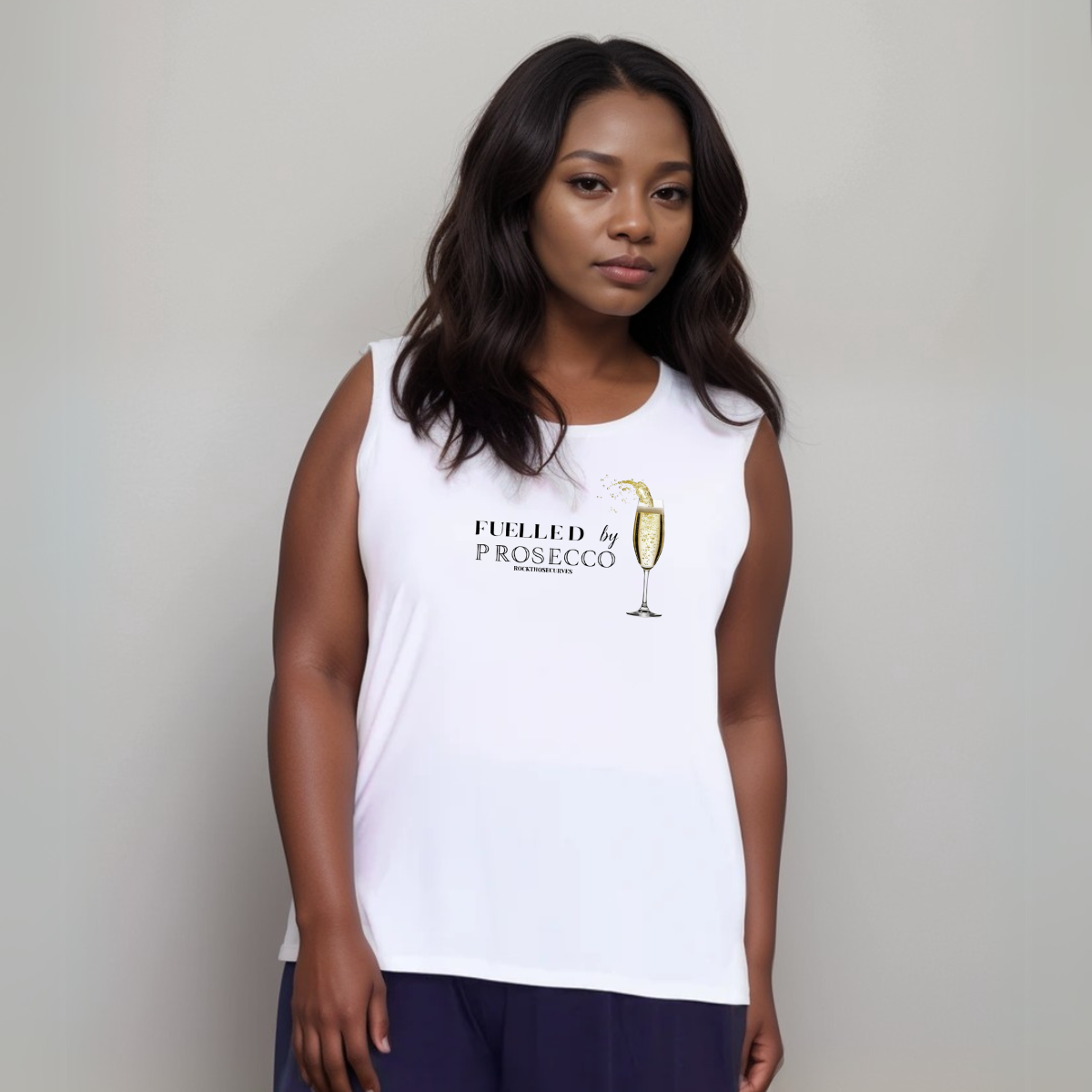 Sleeveless Cut Side Vest with “Fuelled by Prosecco” Logo