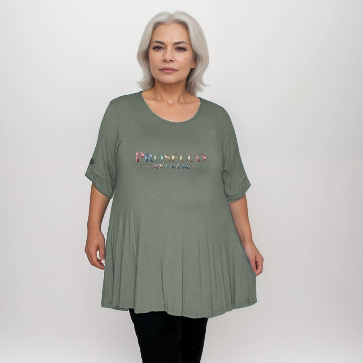 Prosecco Per Favour Plus-Size Button Sleeve Swing Top