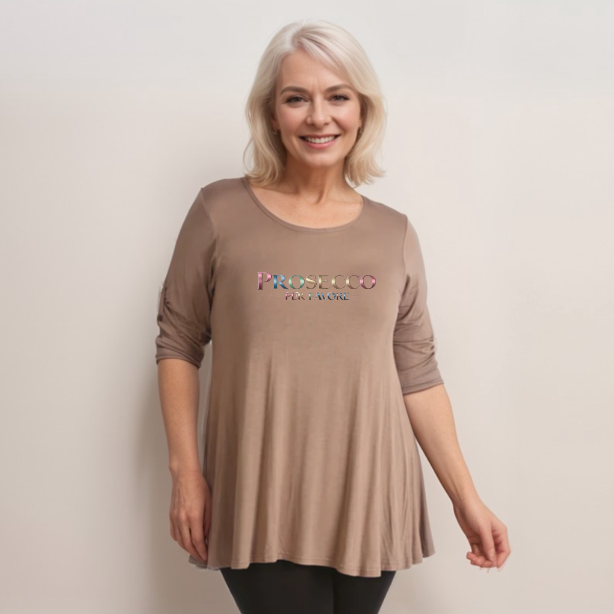 Prosecco Per Favour Plus-Size Button Sleeve Swing Top