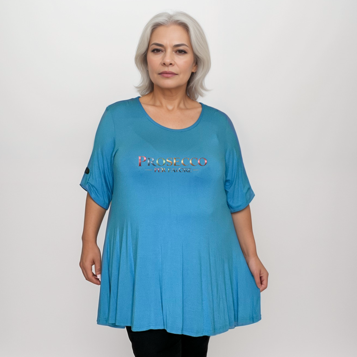 Prosecco Per Favour Plus-Size Button Sleeve Swing Top