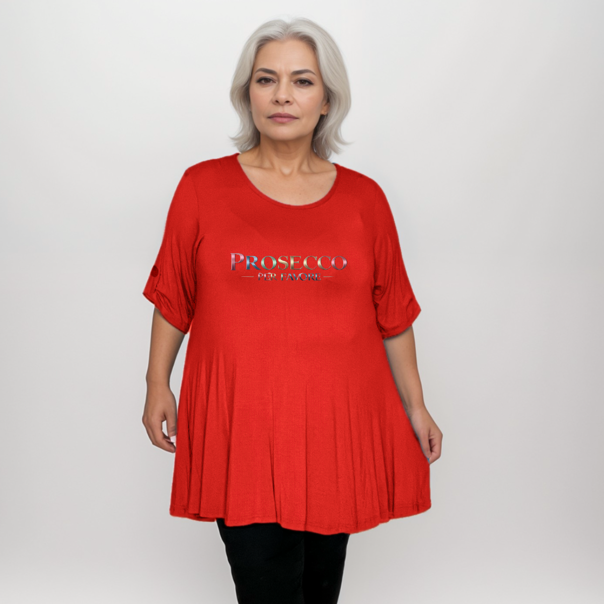 Prosecco Per Favour Plus-Size Button Sleeve Swing Top