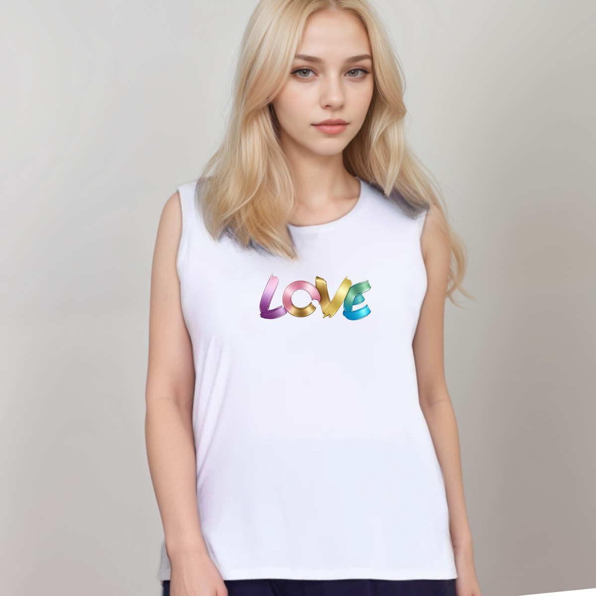 Sleeveless Cut-Side Vest with Multi-Colour “LOVE” Logo