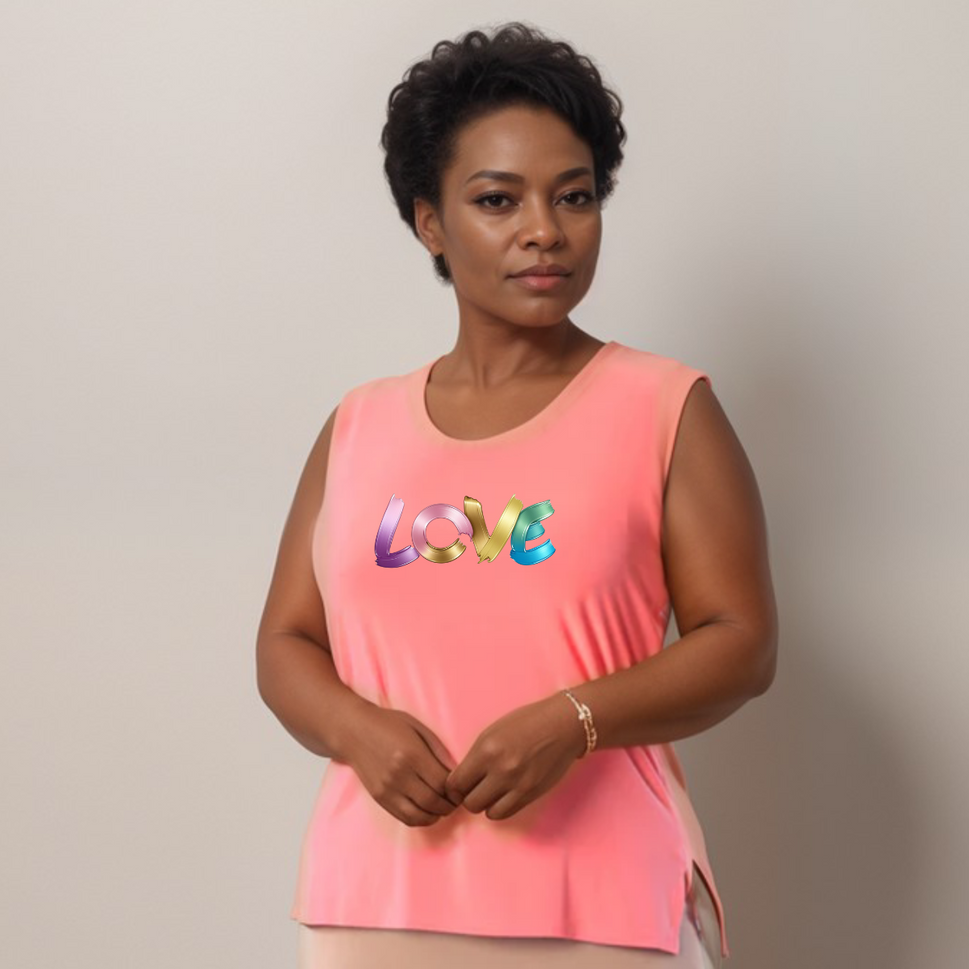 Sleeveless Cut-Side Vest with Multi-Colour “LOVE” Logo
