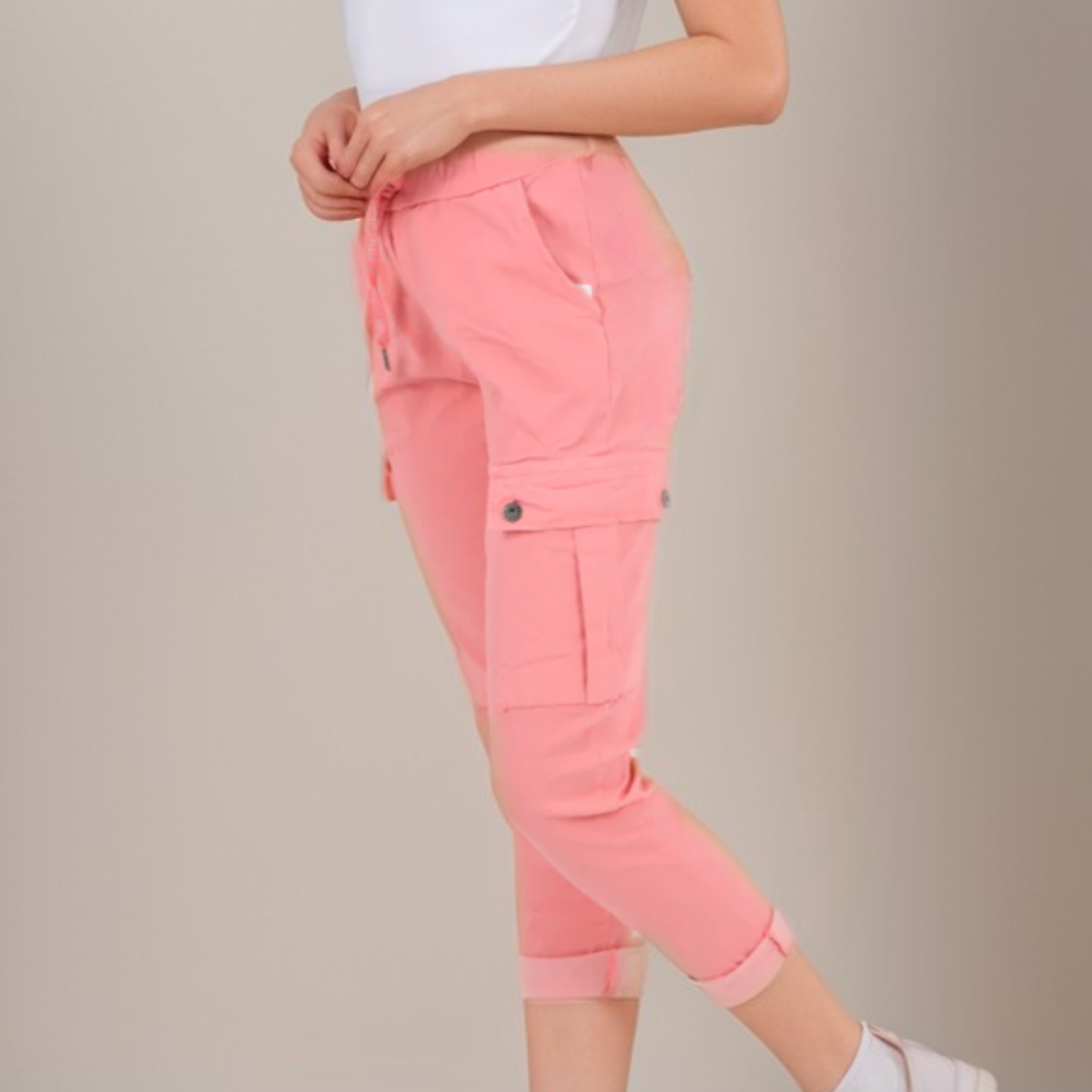 Super-Stretch High-Rise Elastic-Waist Cargo Magic Trousers