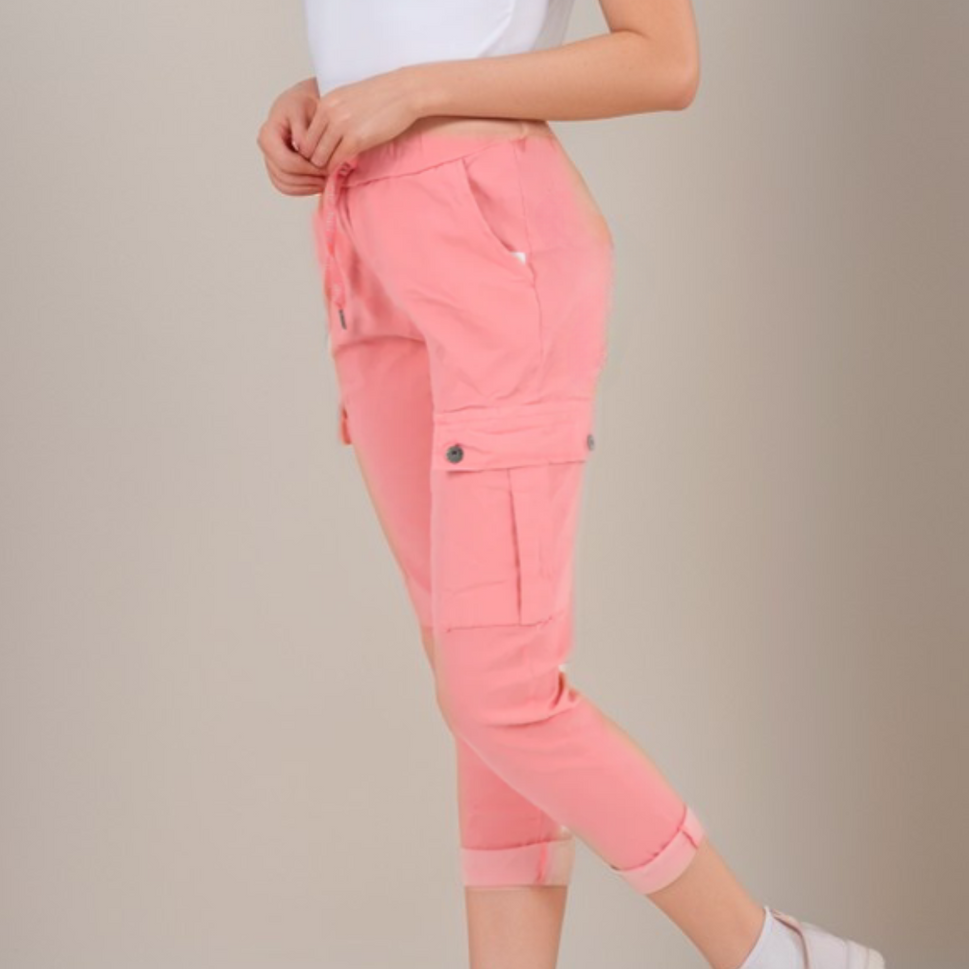 Super-Stretch High-Rise Elastic-Waist Cargo Magic TrousersCORAL / UK 12-14