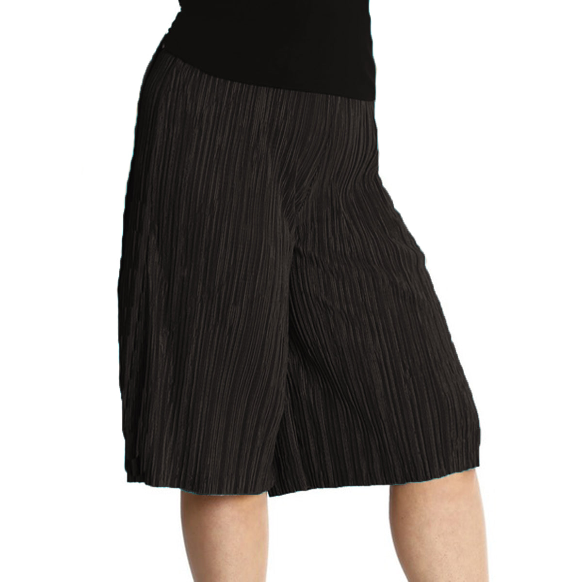 PLAIN CRINKLE PLEATED ELASTIC WAIST CULOTTES / LONG SHORTS