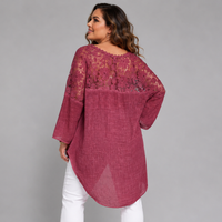 Oversized Long Length Lace Panel Blouse with 3/4 Frilled Sleeves