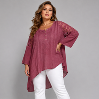 Oversized Long Length Lace Panel Blouse with 3/4 Frilled Sleeves