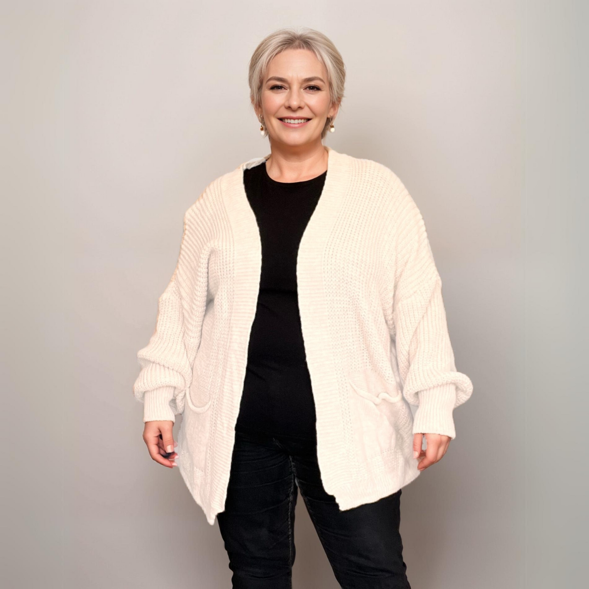 OPEN FRONT CARDIGAN WITH FRONT POCKETS