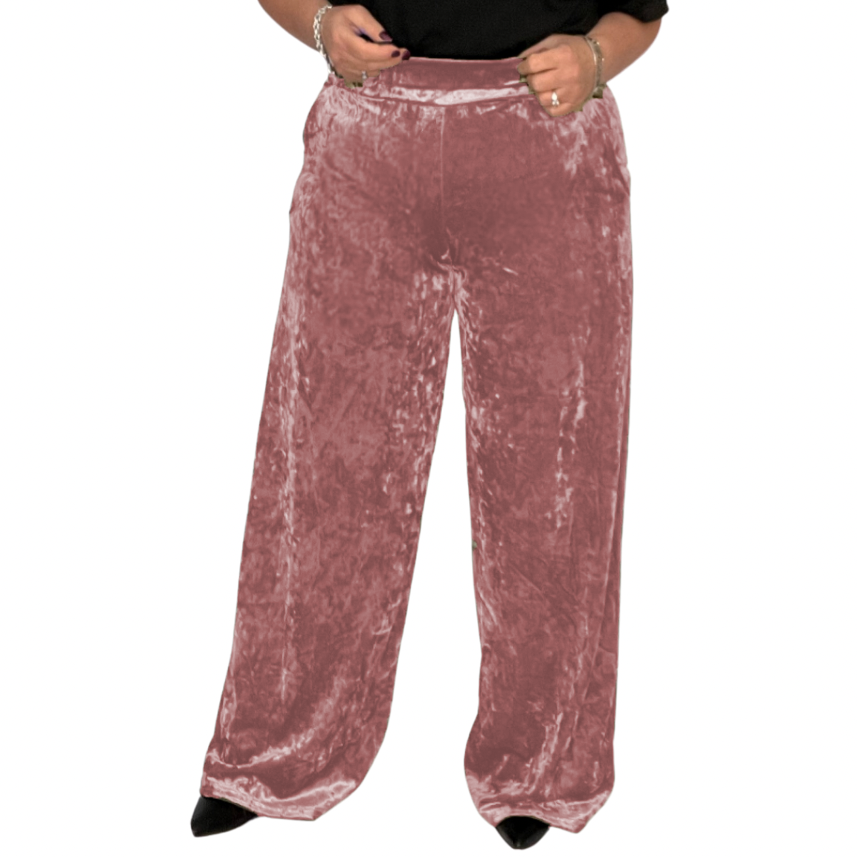 CRUSHED VELVET TROUSERS ELASTIC WAIST AND POCKETS