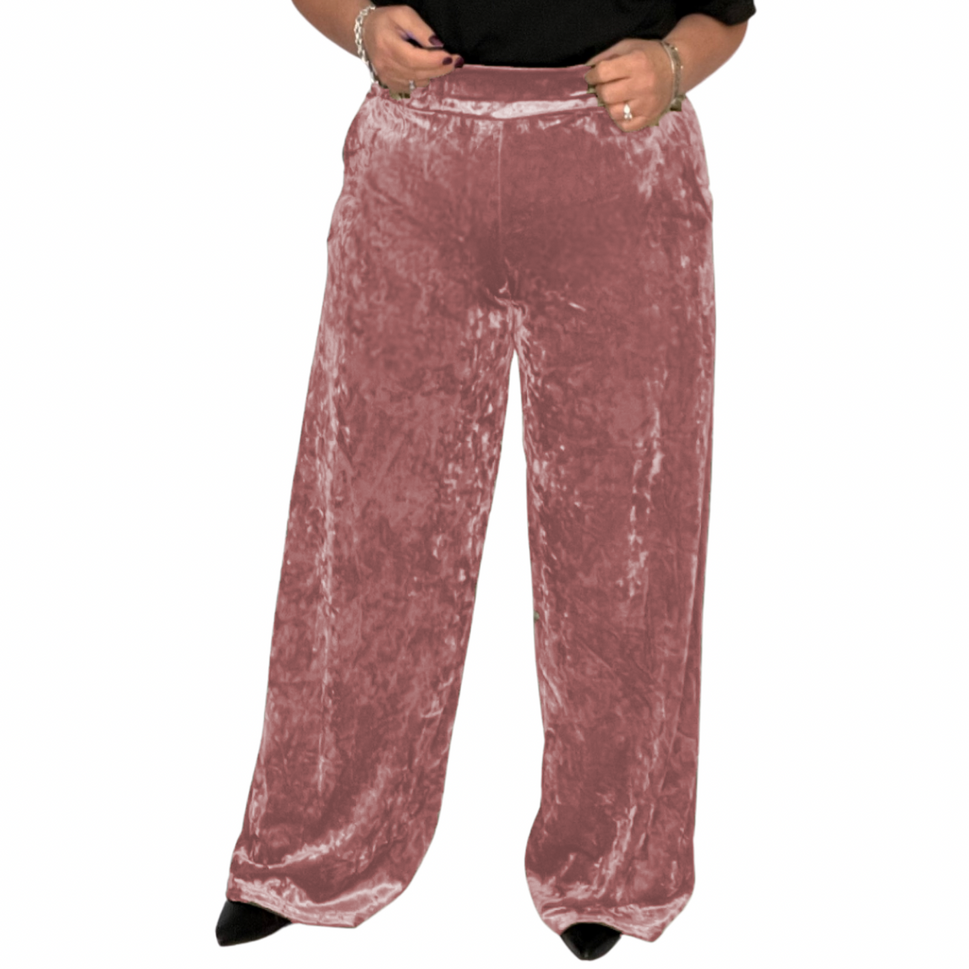 CRUSHED VELVET TROUSERS ELASTIC WAIST AND POCKETSPink / UK 12-14