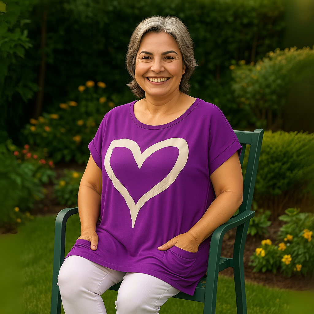 Cap Sleeve Long Dipped hem Pocket Heart T-shirt