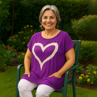 Cap Sleeve Long Dipped hem Pocket Heart T-shirt