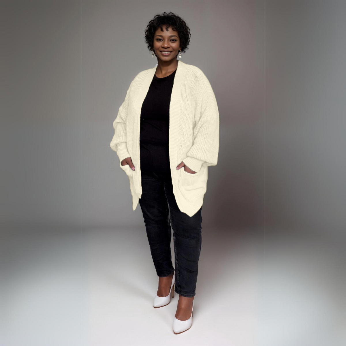 OPEN FRONT CARDIGAN WITH FRONT POCKETS